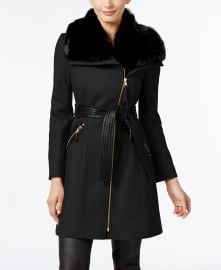 Via Spiga Faux-Fur-Collar Asymmetrical Belted Coat Women -  Coats - Macy s at Macys